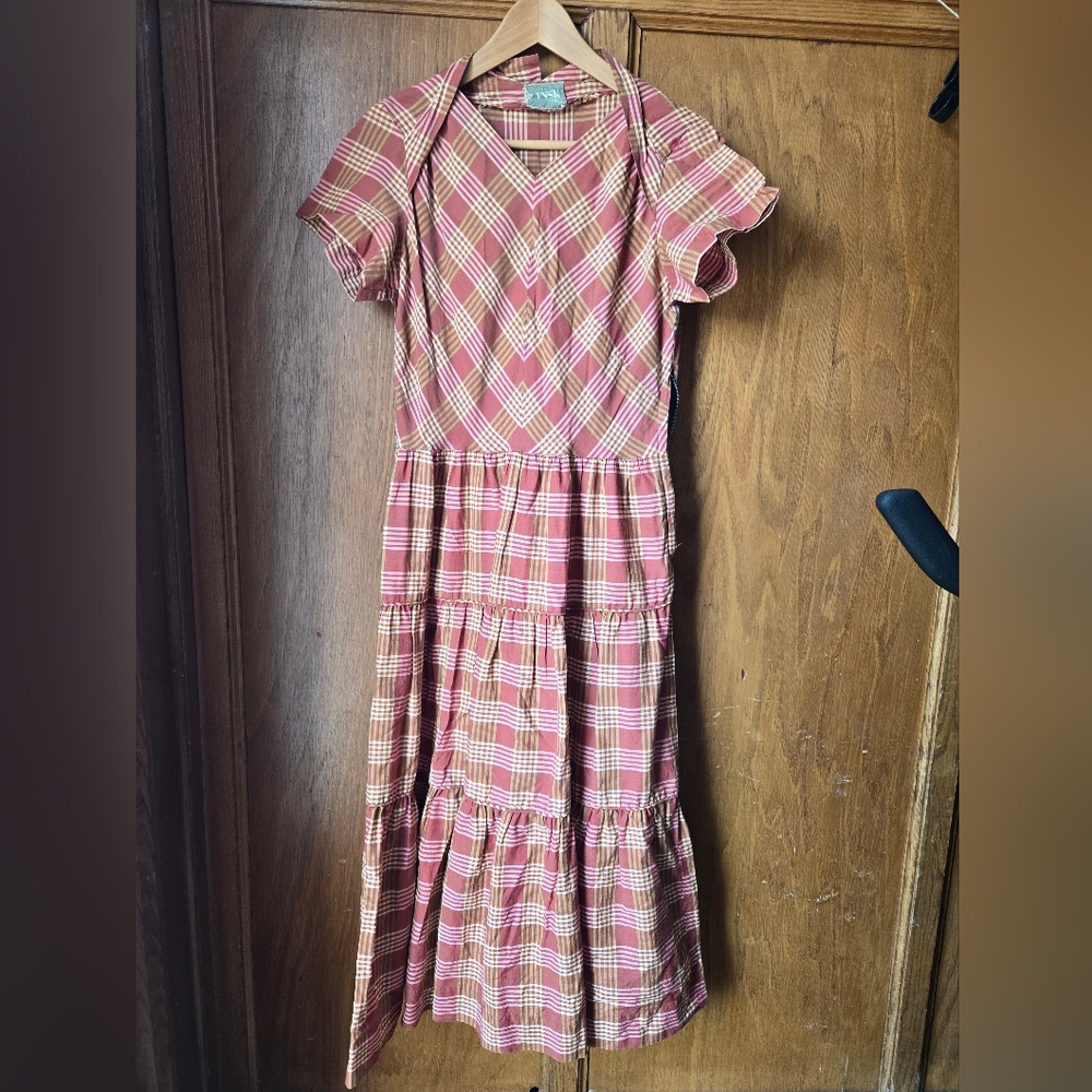 Plaid Maxi Dress in Pink and Cream